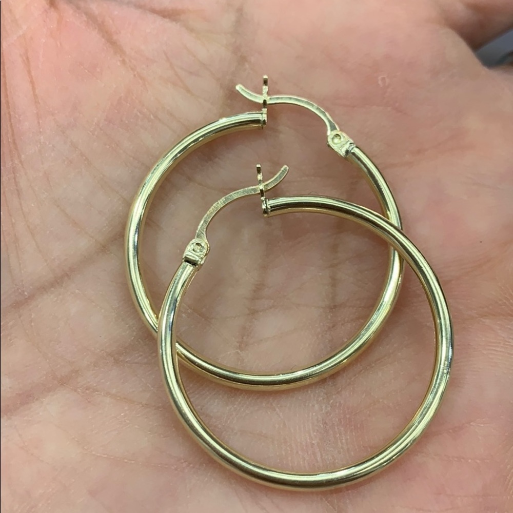 New Real 10k Gold Large 1 1/4” plain Hoop Earrings 30mm - Picture 4 of 7